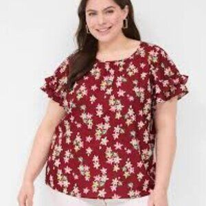Flutter-Sleeve Crew-Neck Top